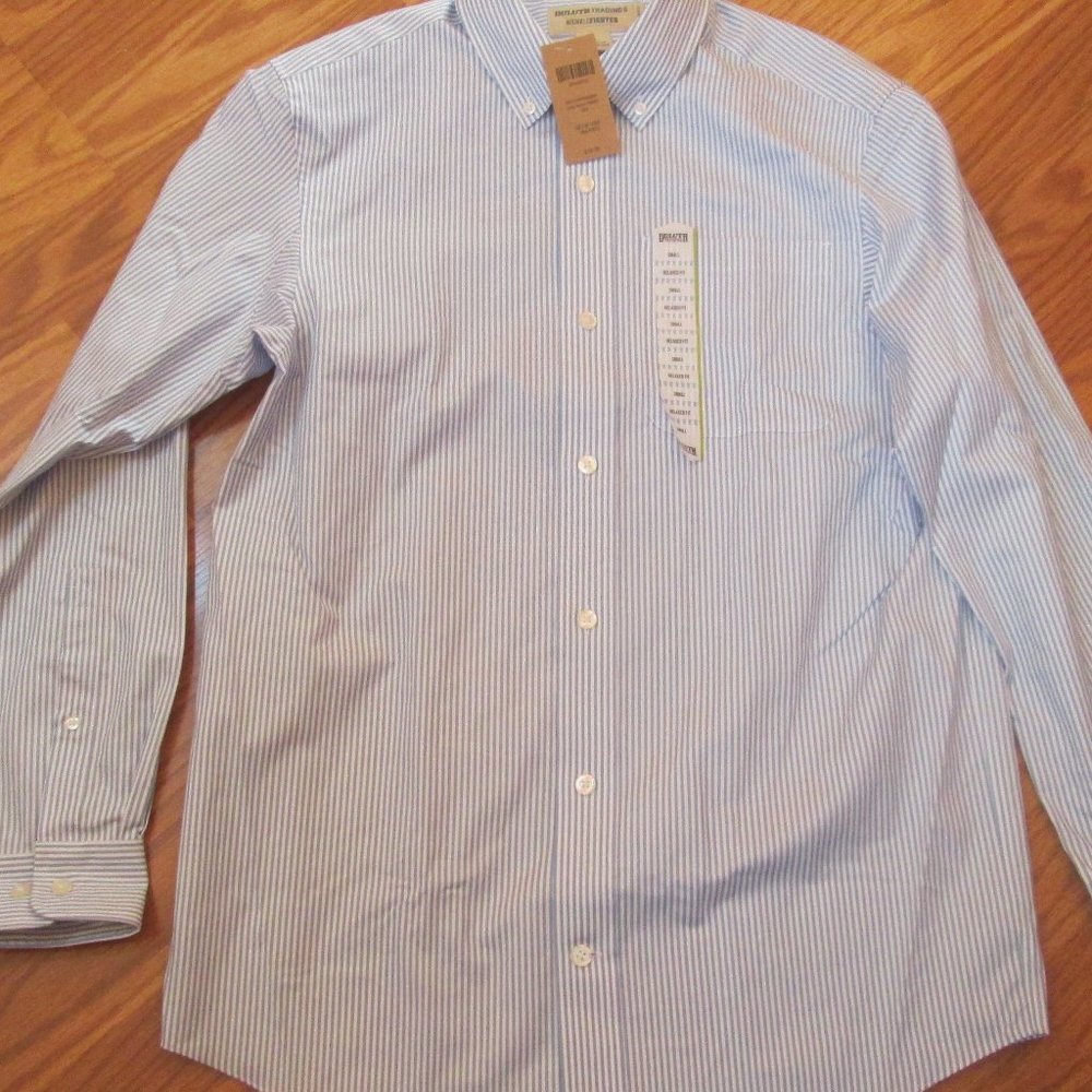 Qty 4 NWT Duluth Trading Co Light Blue White Pinstripe Long Sleeve Shirt Sz S